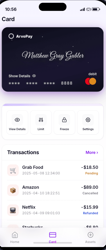 On-Chain Bank Account app screen