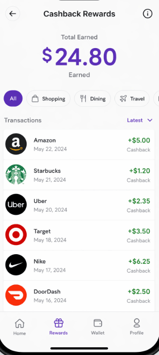 Up to 10% Cashback app screen